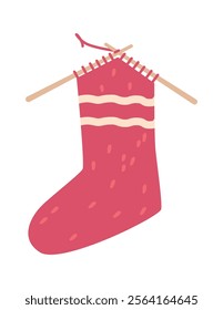 Knitting socks with needles vector illustration 