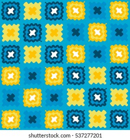 knitting squares patchwork white, yellow and blue  background