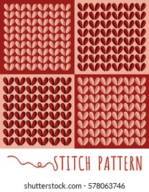 Knitting stitch pattern set. Isolated vector illustration in line style. Yarn and knitting stitch.