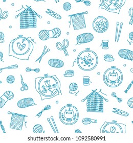 Knitting and stitching outlined seamless pattern