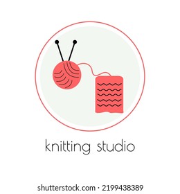 Knitting Studio. Handmade Club Poster Vector Template. Needlework logo Design. Vector Illustration