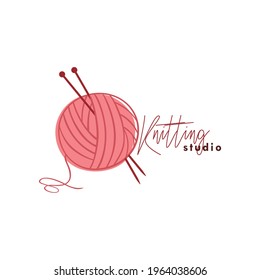 Knitting Studio Logo, Needle and Yarn Logo, Simple Knitting Logo Vector Design Template