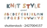 Knitting style hand drawn Alphabet. Capital multicolored Letters with Knitted Crocheted pattern. Cute abstract font for design Handmade products, Needlework store labels