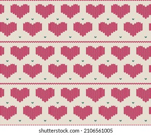 Knitting style love seamless pattern for fabric,Heart pattern background vector images for valentines day