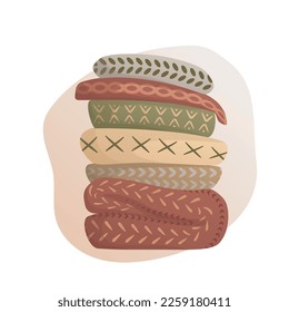 Knitting sweater elements. Knitting hobby. Warm clothes, cozy winter. Isolated vector illustration for poster, banner, cover, card.
