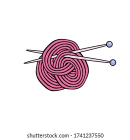 Knitting symbol - hand drawn vector illustration isolated on white. Flat color design.
