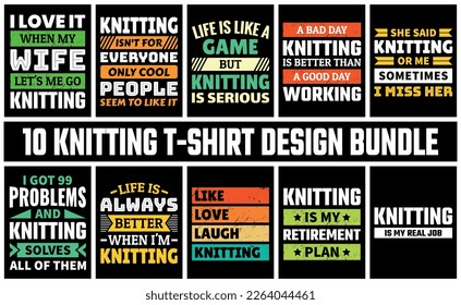 Knitting T Shirt Design Set Vector