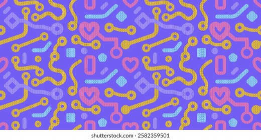 Knitting texture. Doodle seamless pattern background for design with basic shapes.
