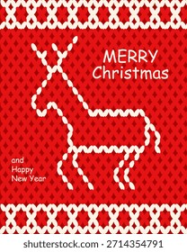 Vector de textura de punto Navidades felices y feliz año Nuevo cubierta de cartel de saludo con divertidos renos. Diseño de Plantilla de la cubierta de la tarjeta de Navidad de Folk. Divertido niño XMAS folleto de fondo de arte. EPS 10