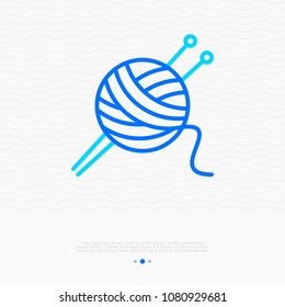 Knitting thin line icon: tangle and spokes. Modern vector illustration.