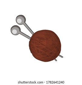 Knitting threads and needles. Isolated on white. A skein of woolen thread. Needlework. Hobby.