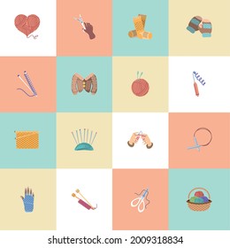knitting tools and clothes icons
