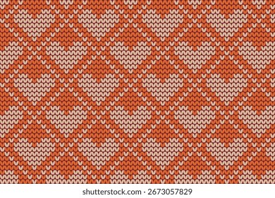 Knitting vector illustration. Knitted heart pattern. Cute seamless pattern. Winter fabric pattern. Valentine's Day.