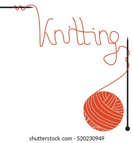 Knitting vector illustration. Word knitting made of knitting wool. 
