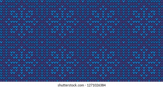 Knitting vector pattern in blue, cerulean colours. Knitted allover vector background for interior, wallpaper, fabric, textile, surface design. British jumper knitwear motif