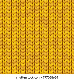 Knitting vector pattern. Knitted realistic seamless background of yellow color. Vector knit texture for wallpapers and backgrounds.