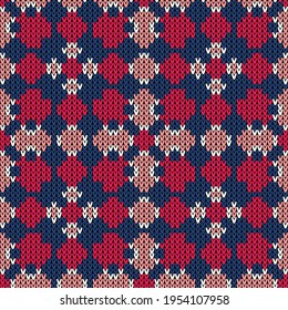 Knitting vector seamless pattern  Colors: Mona Lisa, Floral White, Resolution Blue, Amaranth