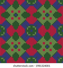 Knitting vector seamless pattern  Colors: Chelsea Cucumber, Bilbao, Han Purple, Torch Red