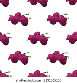 Knitting. Vector seamless pattern on a white background. Bright yarn, design.