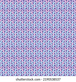 Knitting vector seamless pattern. Pink, blue and violet knit texture. Realistic design template for fashion textiles, knitwear and graphics. Vector illustration. 