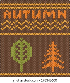 knitting vector texture with autumn symbols