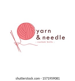 Knitting Vintage Logo, Needle, Yarn, Fashion Retro Simple Logo, Sign, Icon Template Vector Design