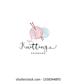 Knitting Vintage Logo, Tailor, Needle, Yarn, Fashion Retro Simple Logo, Sign, Icon Template Vector Design