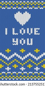 Knitting web background for social network. The colors of the Ukrainian flag are yellow and blue. Use for stories page. Select covers. Glory to Ukraine. Vector illustration.