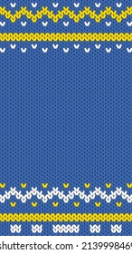 Knitting web background for social network. The colors of the Ukrainian flag are yellow and blue. Use for stories page. Select covers. Glory to Ukraine. Vector illustration.