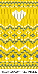 Knitting Web-Hintergrund für soziale Netzwerke. Die Farben der ukrainischen Flagge sind gelb und blau. Für Geschichten-Seite verwenden. Cover auswählen. Ruhm an die Ukraine. Vektorgrafik.