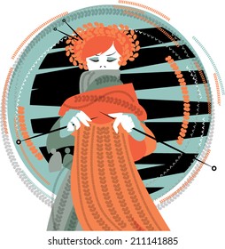 Knitting woman. Vector illustration
