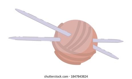 Knitting wool ball with needle isolated on white background
