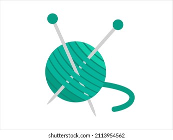 Knitting wool ball with knitting needles. Handmade, crocheting, needlework for Knitting studio. 
Vector illustration
