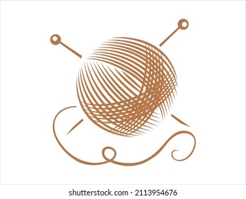 Knitting wool ball with knitting needles. Handmade, crocheting, needlework for Knitting studio. 
Vector illustration
