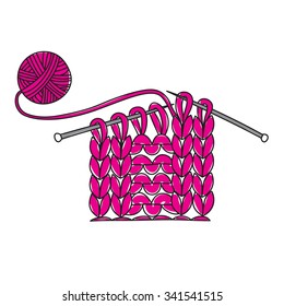 Knitting wool ball with needles on white background