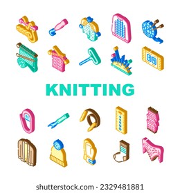 knitting wool textile knit icons set vector. thread fabric, craft handmade, yarn warm, sweater knitwear, fashion woolen knitting wool textile knit isometric sign illustrations