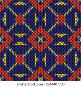 С Noël Texture laine à râler ornementale. Illustration vectorielle Couleurs: Cinnabar, Citron, Bleu Chetwode, Bleu de minuit