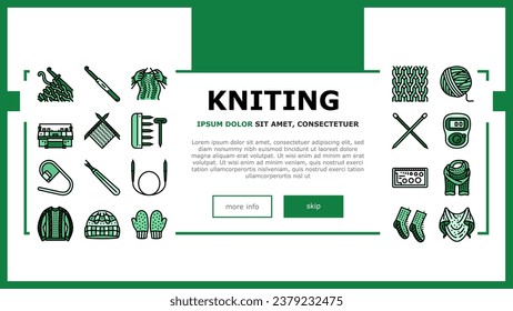 knitting wool thread knit craft landing web page vector. textile fabric, yarn handmade, crochet sweater, knitwear fashion, warm cloth cotton knitting wool thread knit craft Illustration