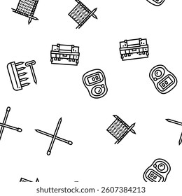 knitting wool thread knit craft vector seamless pattern thin line illustration