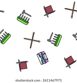 knitting wool thread knit craft vector seamless pattern thin line illustration