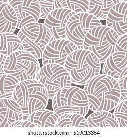 Knitting yarn background. Set of balls of wool. Seamless vector pattern. Hand drawn style. Perfect for any textile design, wrapping, package and other.