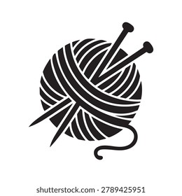 Knitting yarn ball icon with needles and hanging thread knitting handmade silhouette creative activity material needlecraft isolated illustration
