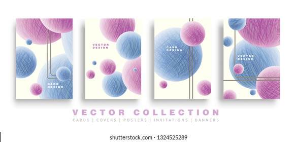 Knitting yarn balls. Set of vector templates. Cards, Invitations, posters