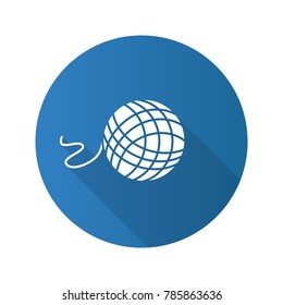 Knitting yarn clew flat design long shadow glyph icon. Wool thread ball. Vector silhouette illustration