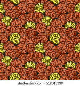 Knitting yarn colored background. Set of balls of wool. Seamless vector pattern. Hand drawn style. Perfect for any textile design, wrapping, package and other. 
