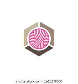 
knitting yarn logo vector with hexagon template