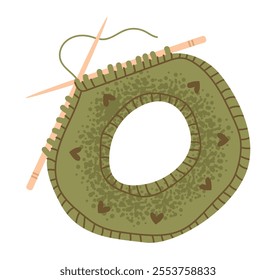 Knitting with yarn and needles. Creative hobbies. Flat vector illustration.