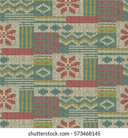 Knittingseamless pattern vector illustration. Wool knitted background