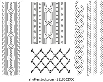 Knitwear Cable Stitch technical fashion illustration. Flat apparel cable template black and white colour. Cable stitch CAD mock-up.