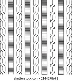 Knitwear Cable Stitch technical fashion illustration. Flat apparel cable template black and white colour. Cable stitch CAD mock-up.